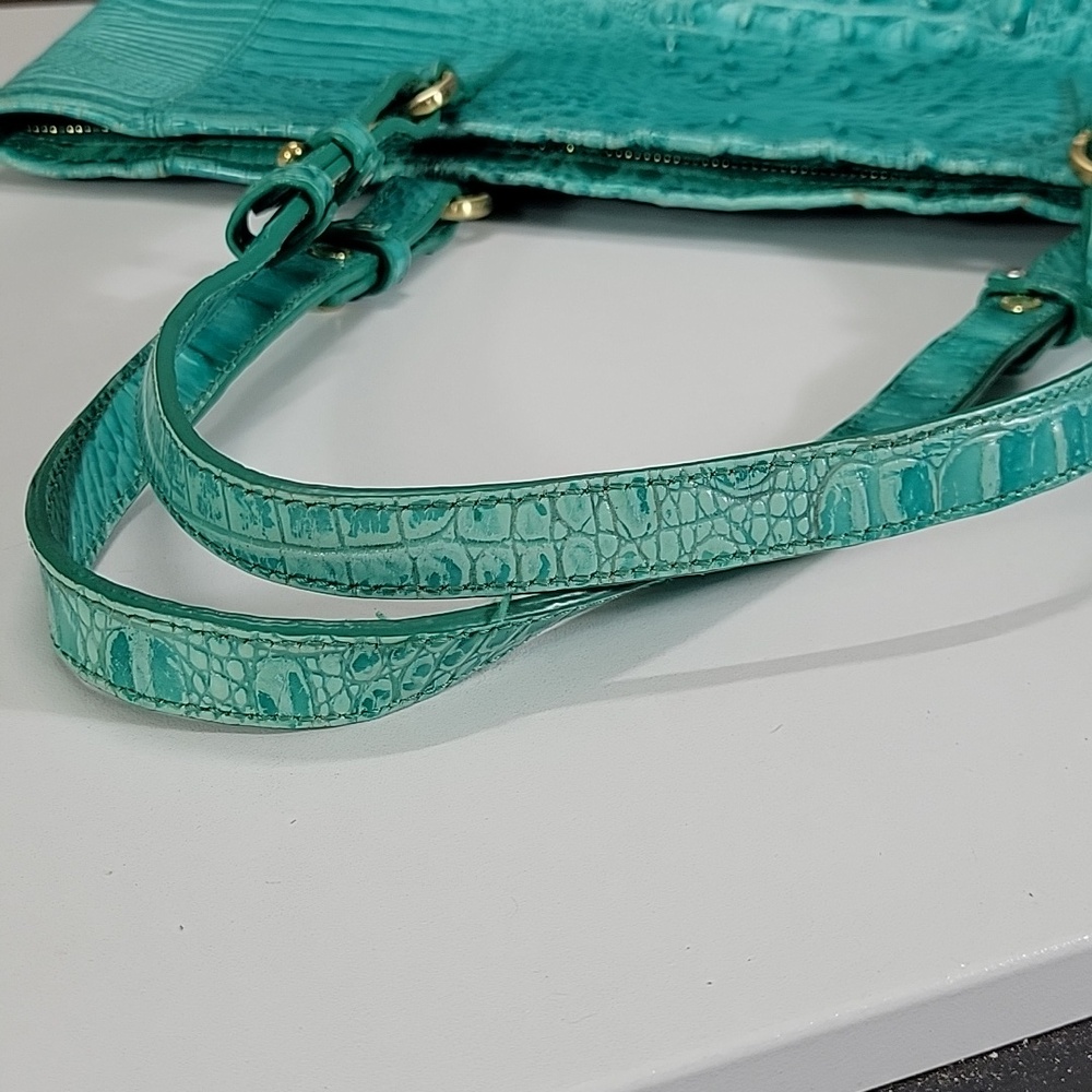 "Brahmin Bright Teal Croc-Embossed Tote Shoulder Bag - Picture 7 of 16